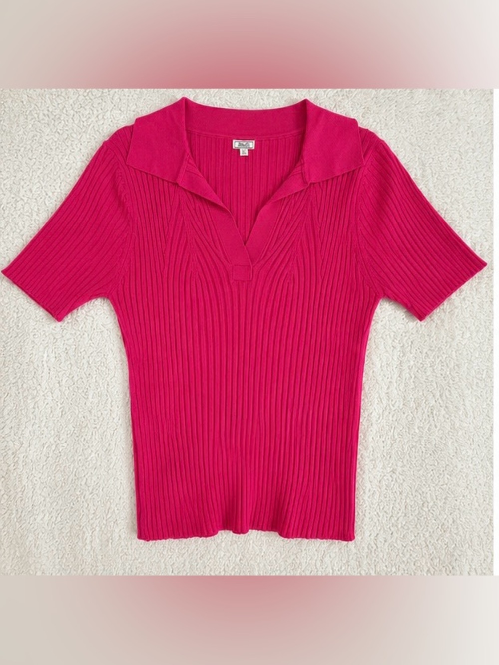 Boutique 2Bella - Bright Fuchsia Ribbed Polo Knit Top